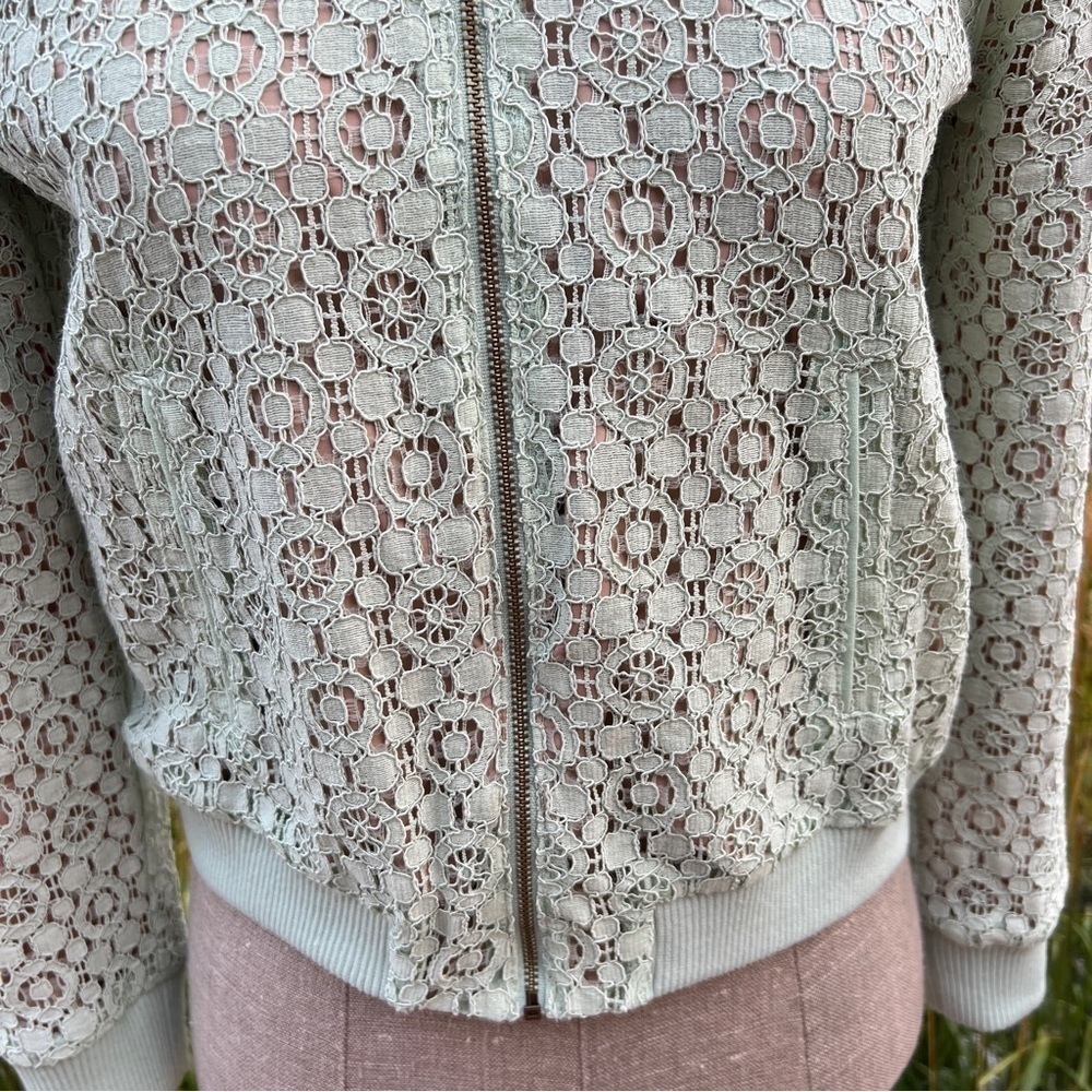 Victoria Beckham for Target Sheer Lace Mint Green Cropped Bomber Jacket - Picture 3 of 9